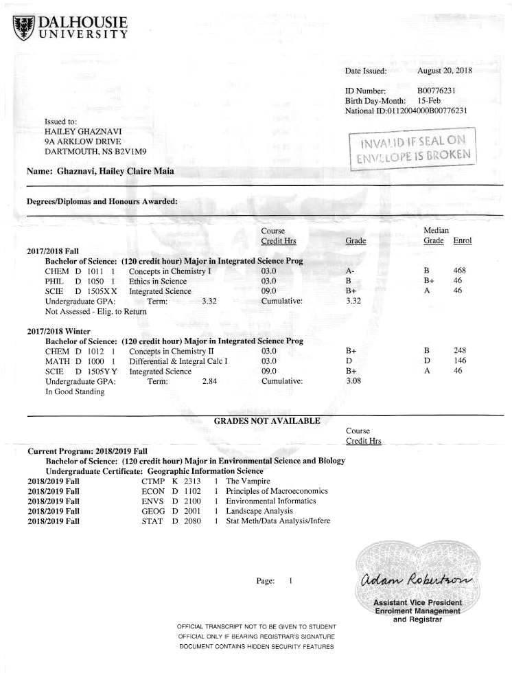 Dalhousie Transcript